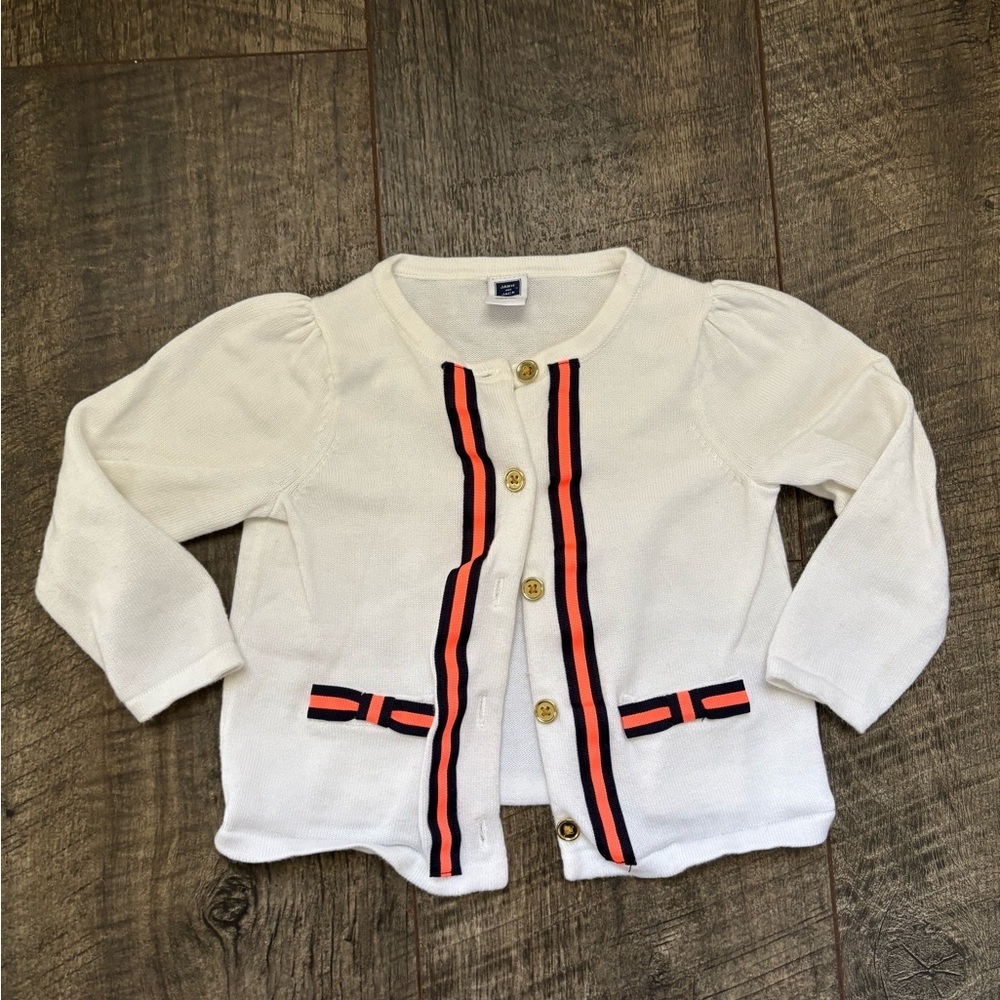 Janie and Jack White Cardigan sweater with Navy and Pink Accents